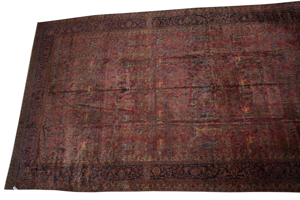 13 x 22.3 ANTIQUE 1930's High Quality Persian Kashan Rug TREES BIRDS DEERS #PIX-16268