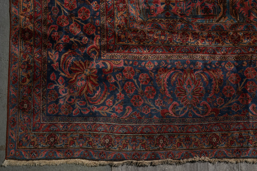 13 x 22.3 ANTIQUE 1930's High Quality Persian Kashan Rug TREES BIRDS DEERS #PIX-16268