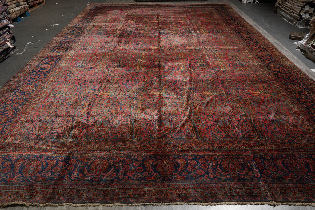 13 x 22.3 ANTIQUE 1930's High Quality Persian Kashan Rug TREES BIRDS DEERS #PIX-16268