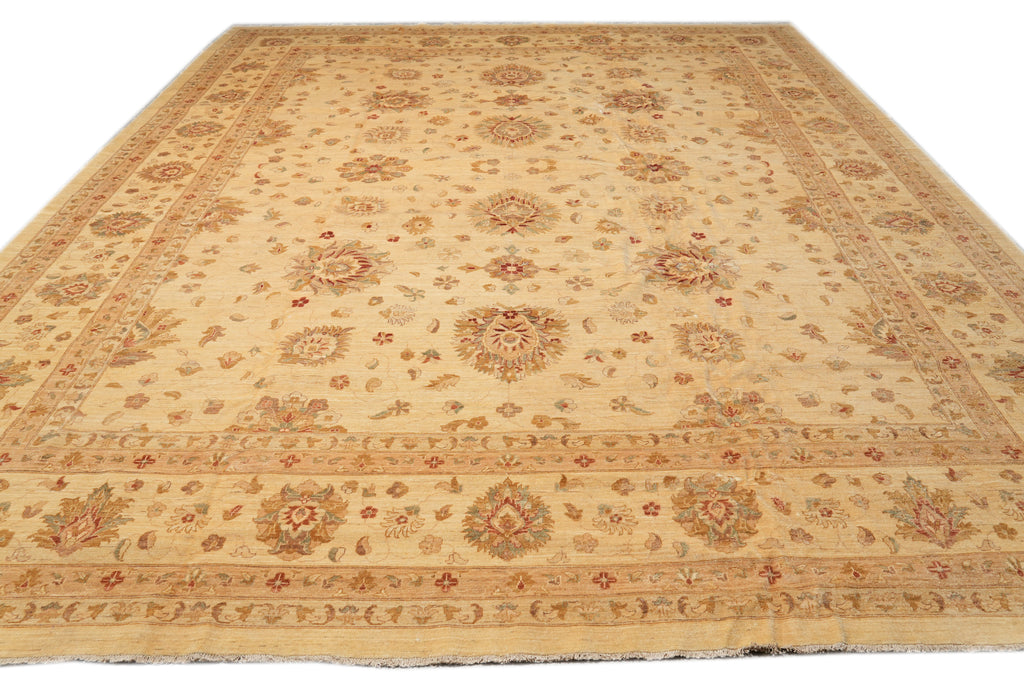 13 x 16 Beige Warm Colors Natural Quality Wool Chobi Peshawar Rug #PIX-6706