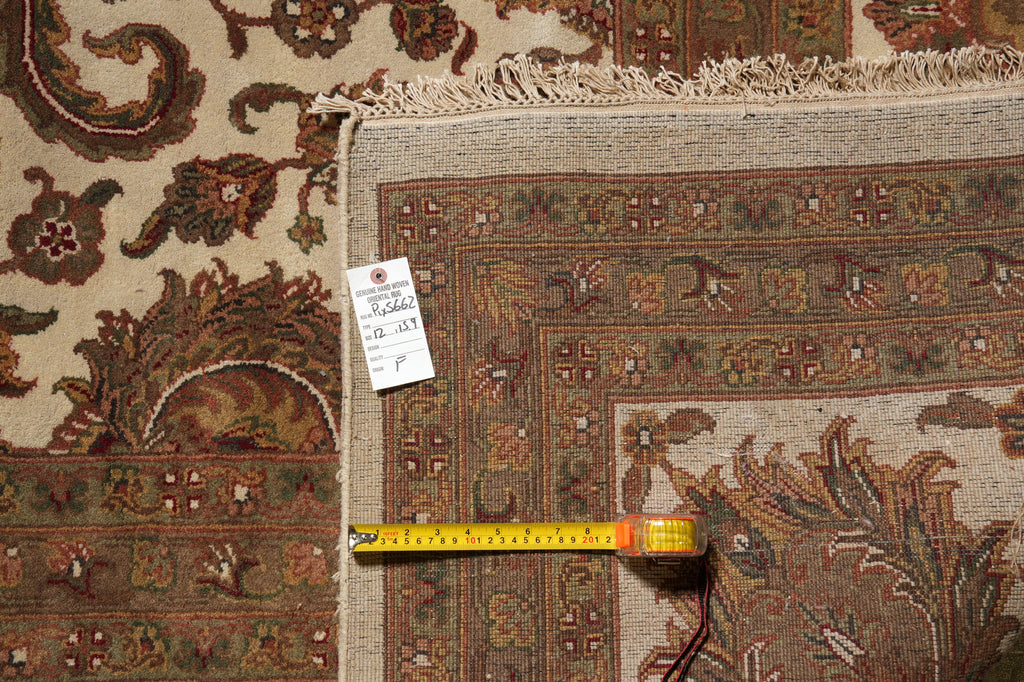 12 x 15.9 Quality Ivory Wool Handmade Jaipur Rug #PIX-5662