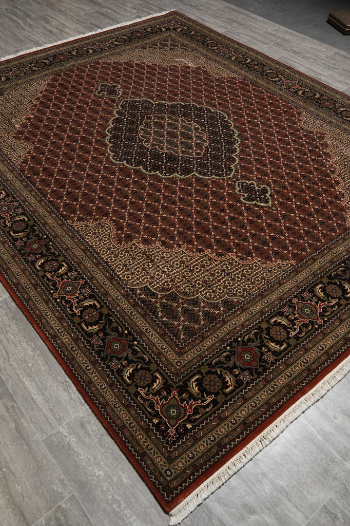 8 x 10 High Quality Woo Silk Hand-Knotted Rug Tabriz Mahi Pom Roby #F-3085