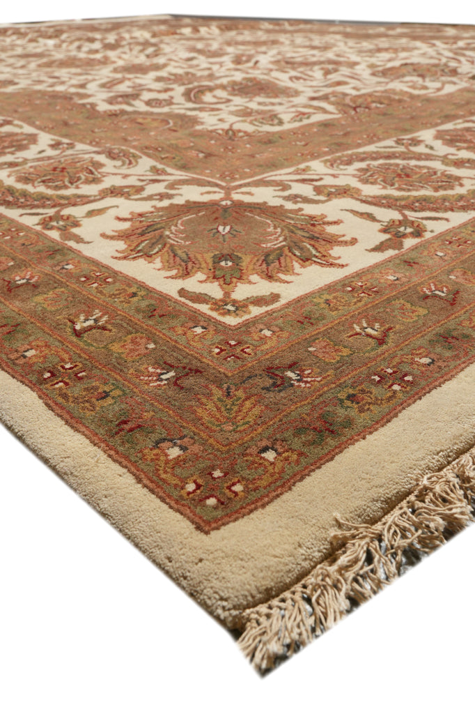12 x 15.9 Quality Ivory Wool Handmade Jaipur Rug #PIX-5662