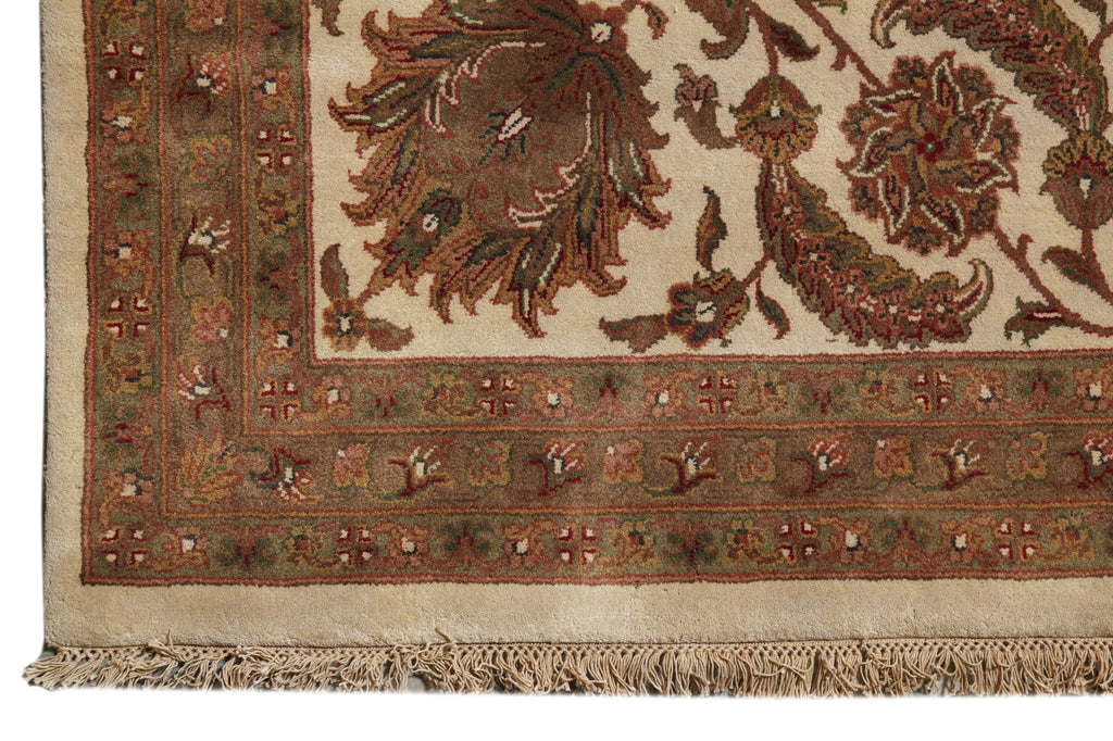 12 x 15.9 Quality Ivory Wool Handmade Jaipur Rug #PIX-5662