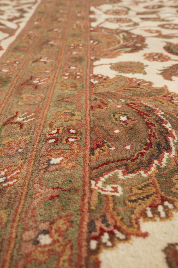 12 x 15.9 Quality Ivory Wool Handmade Jaipur Rug #PIX-5662