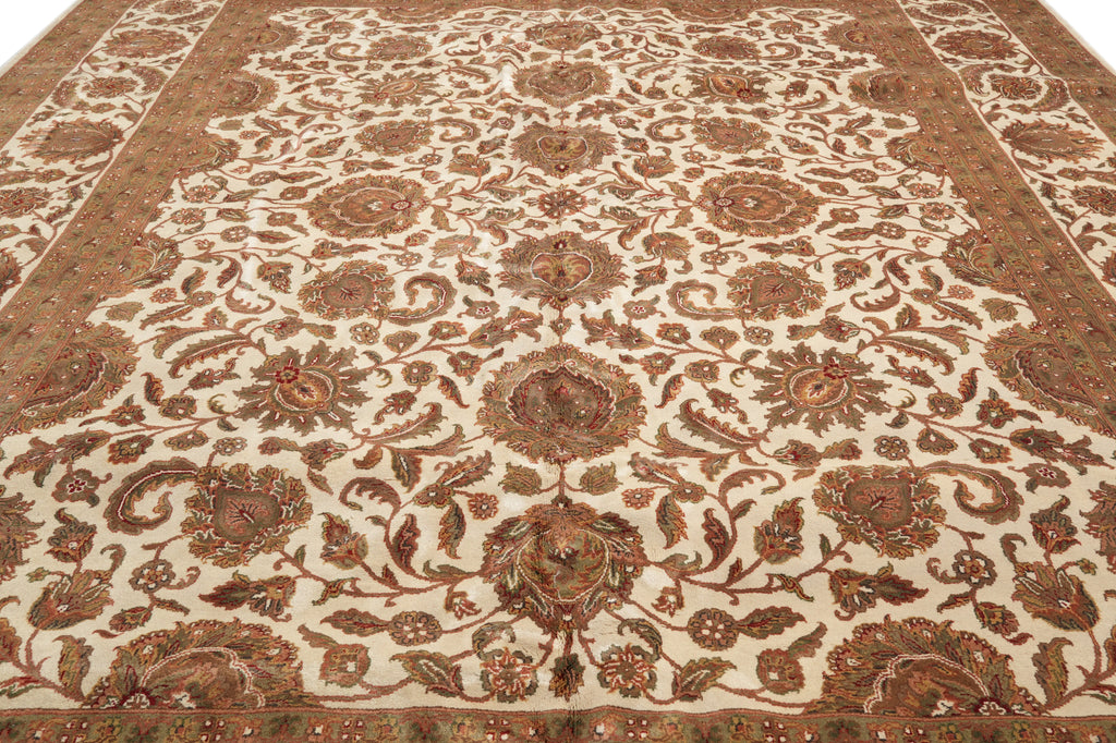 12 x 15.9 Quality Ivory Wool Handmade Jaipur Rug #PIX-5662