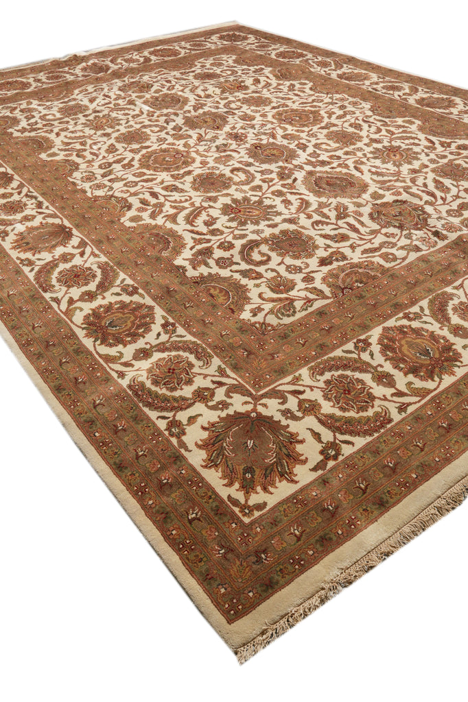 12 x 15.9 Quality Ivory Wool Handmade Jaipur Rug #PIX-5662