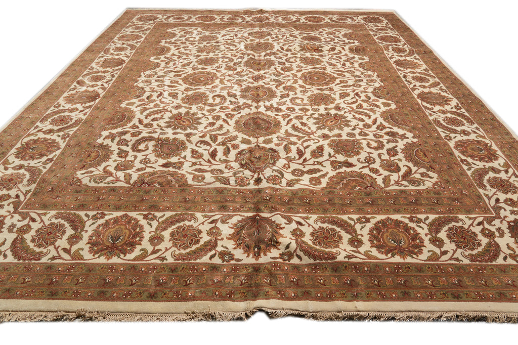12 x 15.9 Quality Ivory Wool Handmade Jaipur Rug