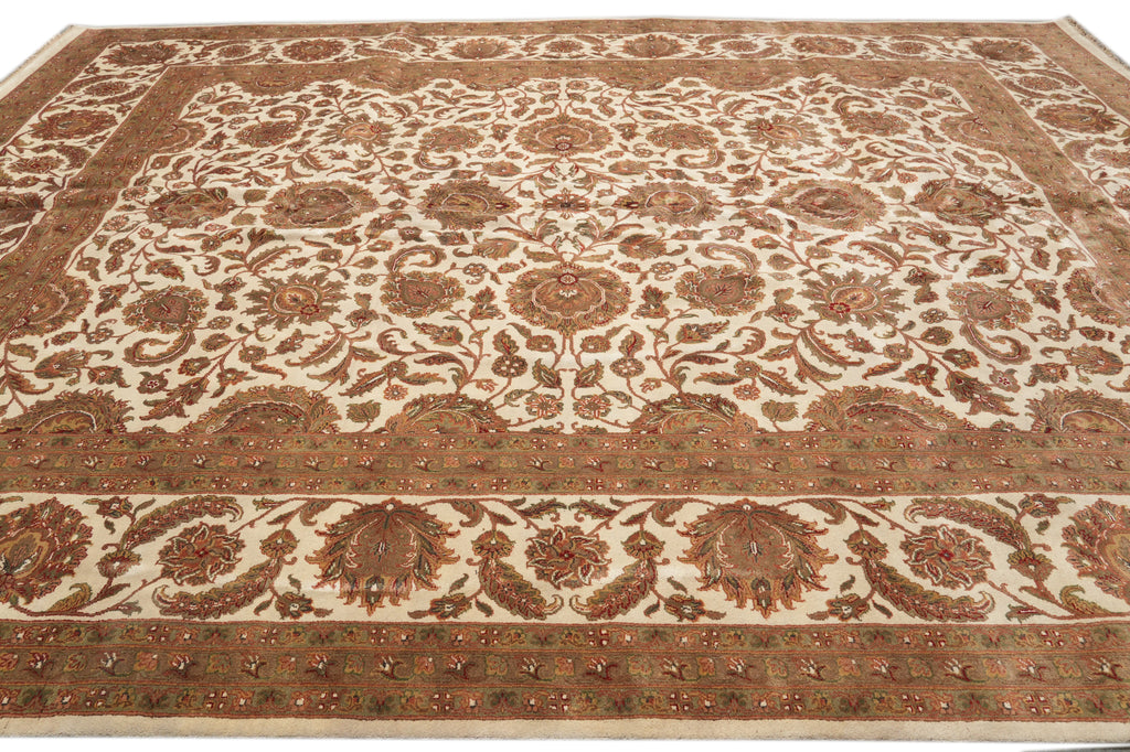 12 x 15.9 Quality Ivory Wool Handmade Jaipur Rug