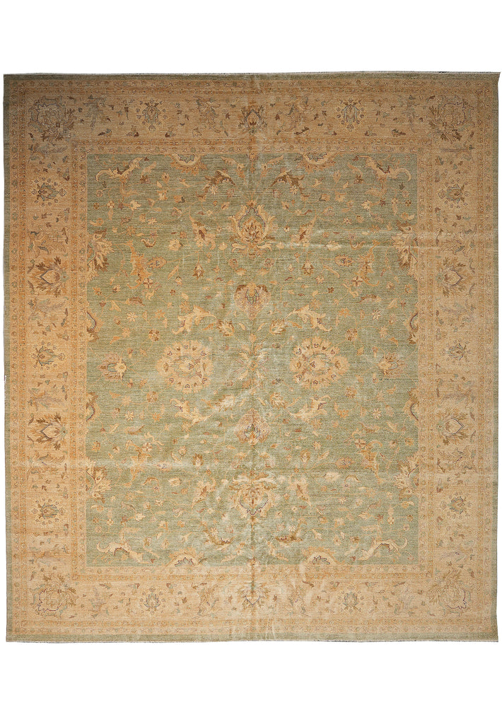 13.11 x 16.1 Chobi Peshawar Rug Light Green Gold