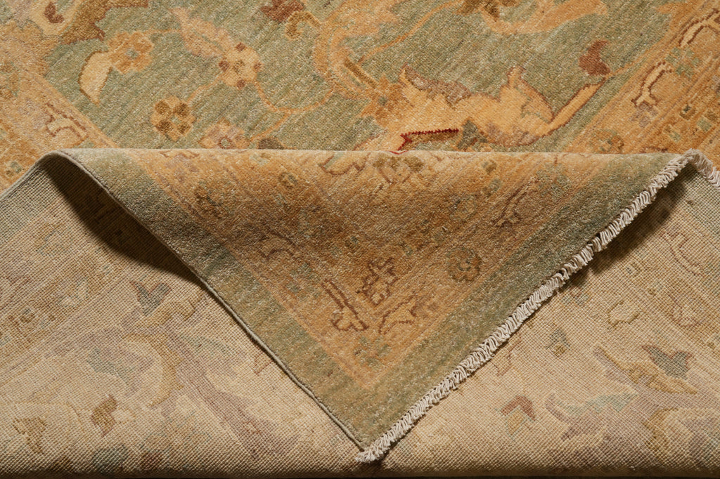 13.11 x 16.1 Chobi Peshawar Rug Light Green Gold #PIX-15451