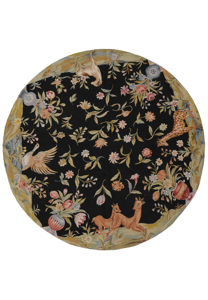 6 x 6 Round Needle Point Rug Deers Dog Duck #018066