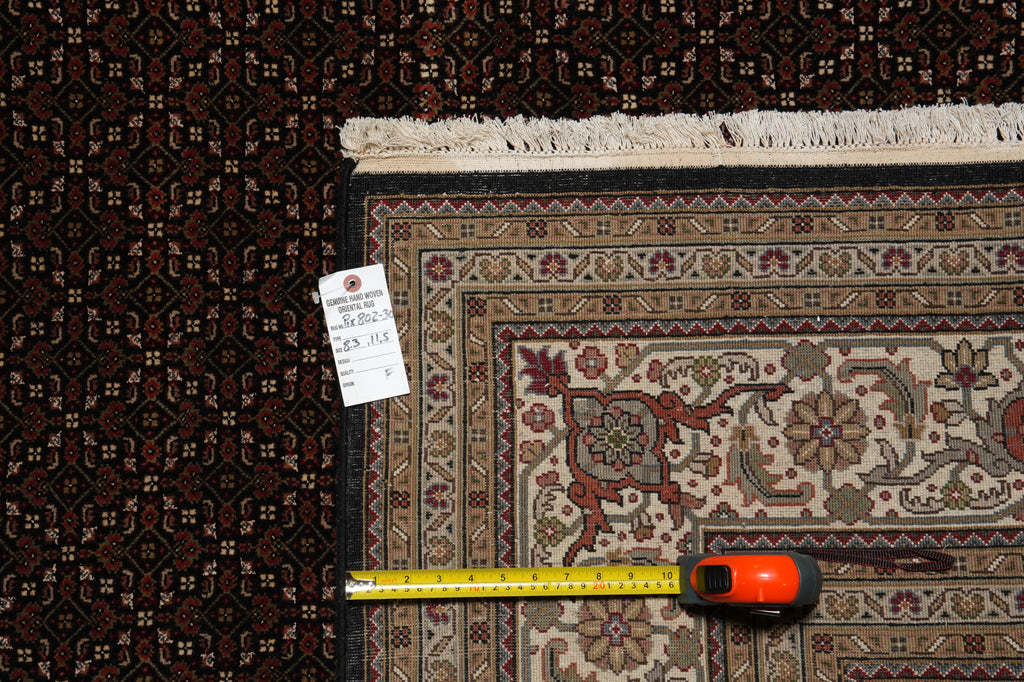 8.3 x 11.5 High Quality Wool and Silk Mahi Tabriz All Over Herati Hand-Knotted Rug Black #PIX-802-30