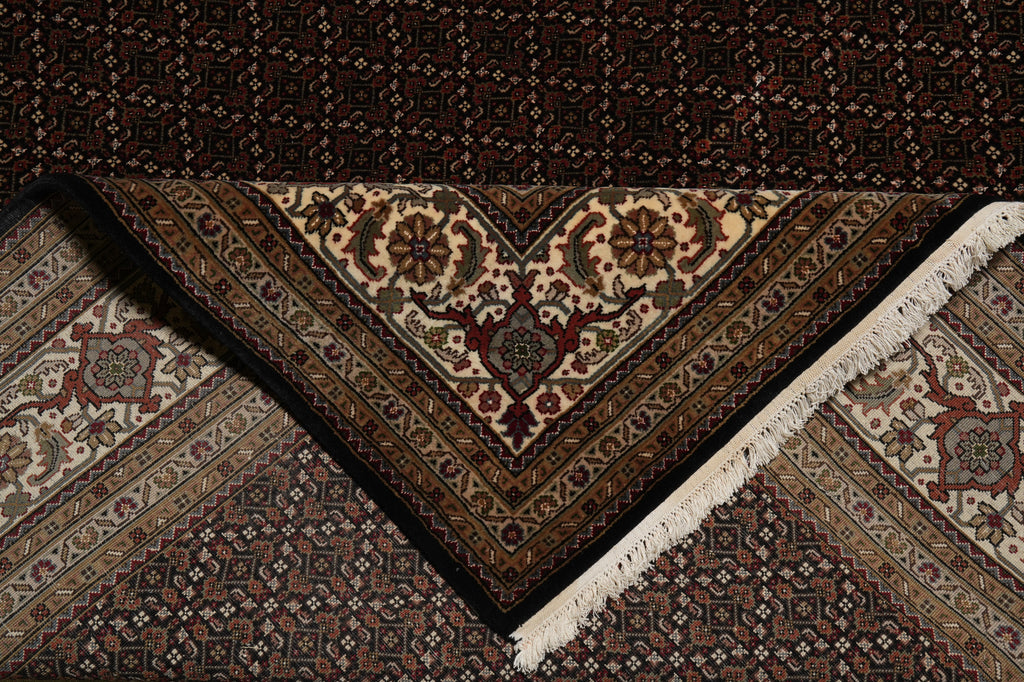 8.3 x 11.5 High Quality Wool and Silk Mahi Tabriz All Over Herati Hand-Knotted Rug Black #PIX-802-30