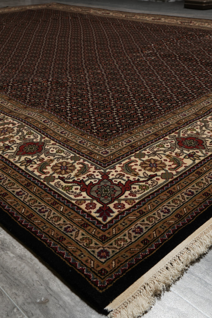 8.3 x 11.5 High Quality Wool and Silk Mahi Tabriz All Over Herati Hand-Knotted Rug Black #PIX-802-30