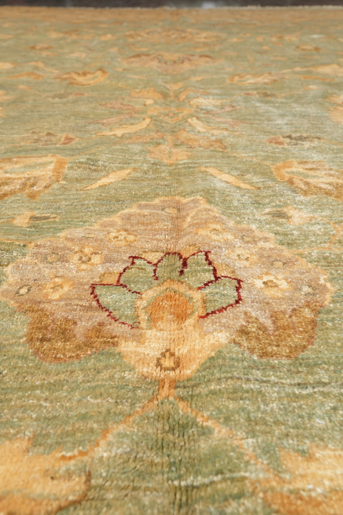 13.11 x 16.1 Chobi Peshawar Rug Light Green Gold #PIX-15451