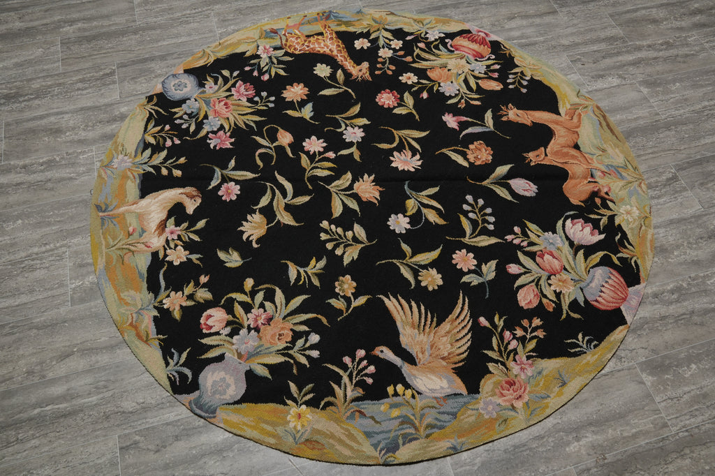 6 x 6 Round Needle Point Rug Deers Dog Duck #018066