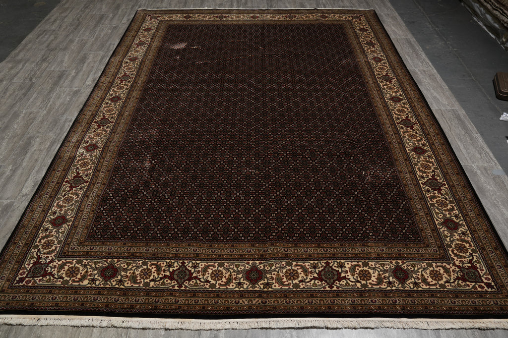 8.3 x 11.5 High Quality Wool and Silk Mahi Tabriz All Over Herati Hand-Knotted Rug Black #PIX-802-30