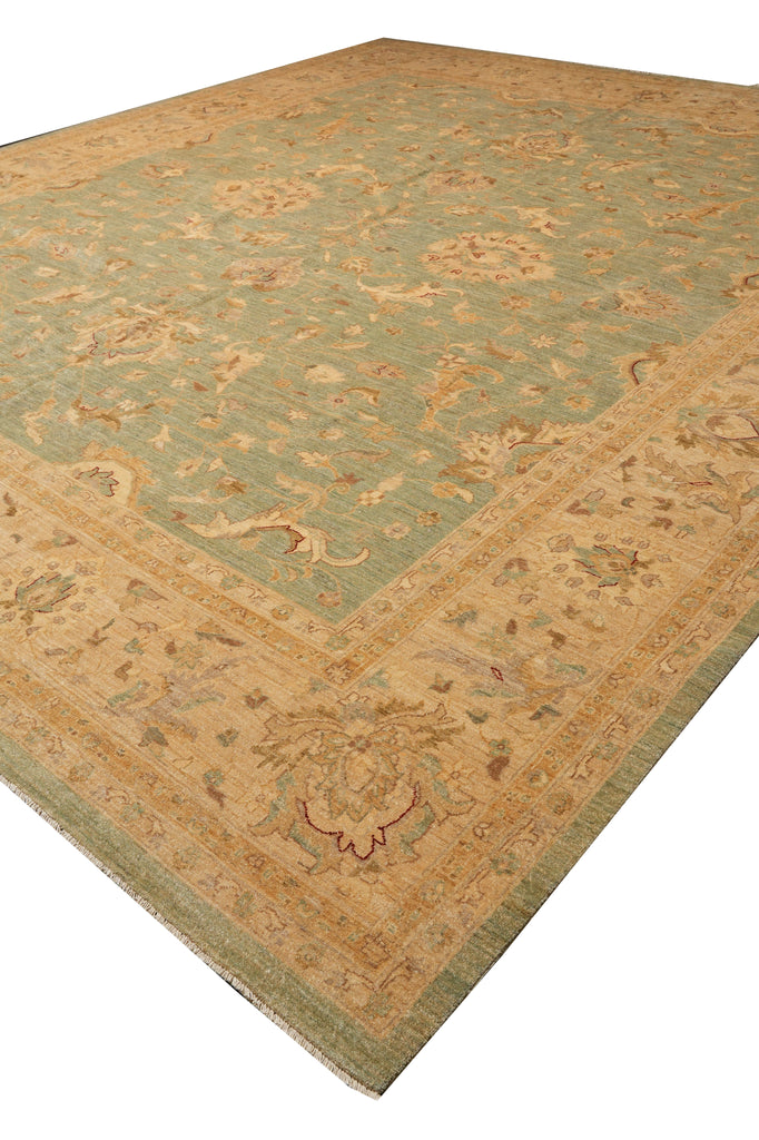 13.11 x 16.1 Chobi Peshawar Rug Light Green Gold #PIX-15451