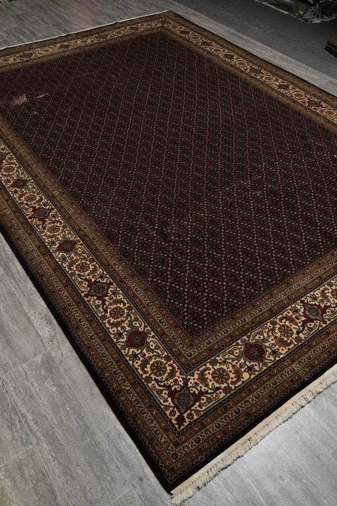 8.3 x 11.5 High Quality Wool and Silk Mahi Tabriz All Over Herati Hand-Knotted Rug Black #PIX-802-30
