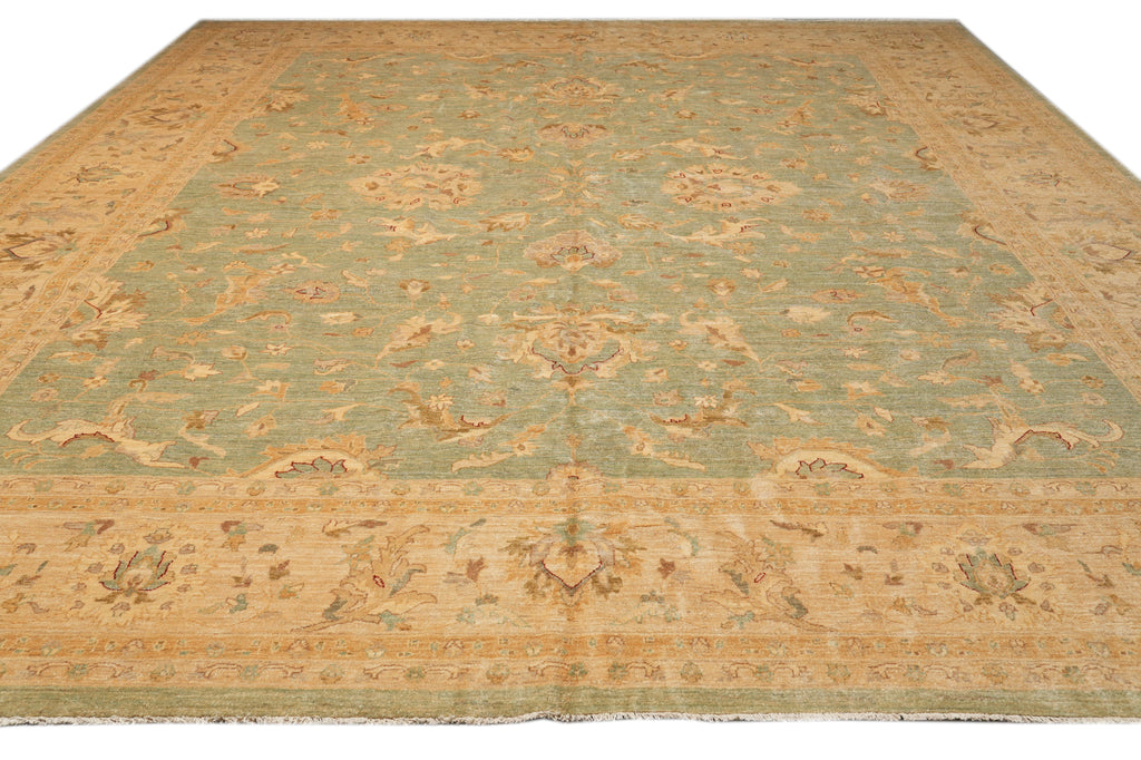 13.11 x 16.1 Chobi Peshawar Rug Light Green Gold #PIX-15451