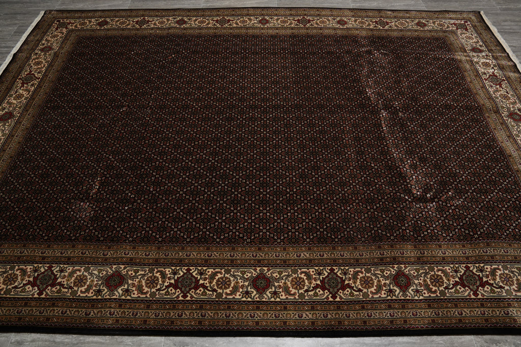 8.3 x 11.5 High Quality Wool and Silk Mahi Tabriz All Over Herati Hand-Knotted Rug Black #PIX-802-30
