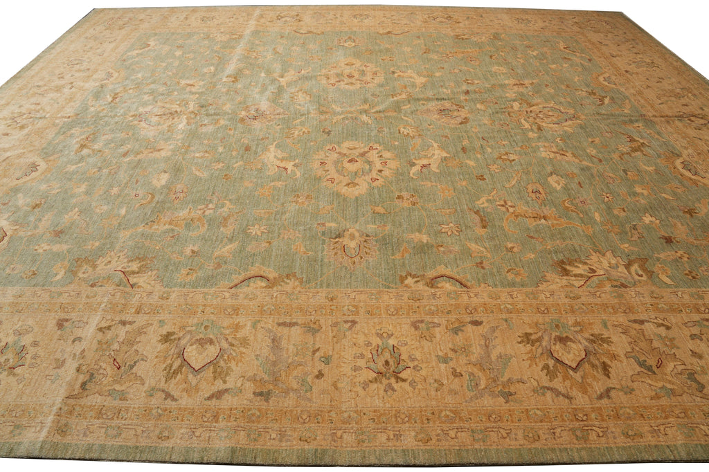 13.11 x 16.1 Chobi Peshawar Rug Light Green Gold