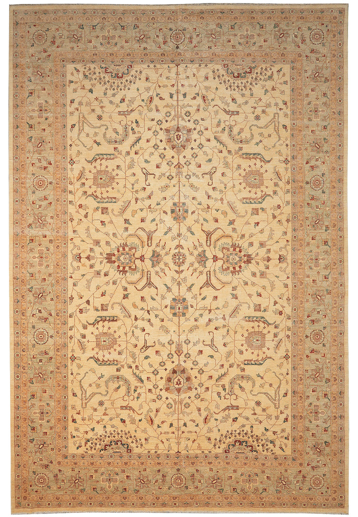 12.2 x 18.3 Decorative Handmade Chobi Peshawar Zigler Rug Light Beige Green #PIX-11609