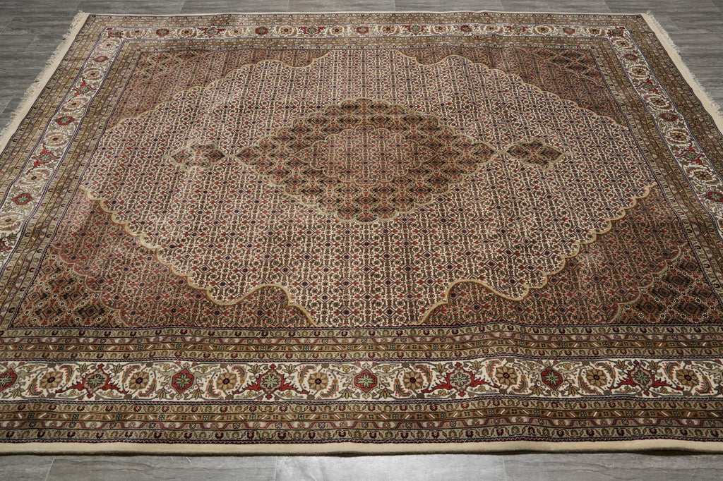 8.4 x 10 Premium Quality Wool and Silk Handmade India Tabriz Mahi Rug EARTH TONE #F-3087