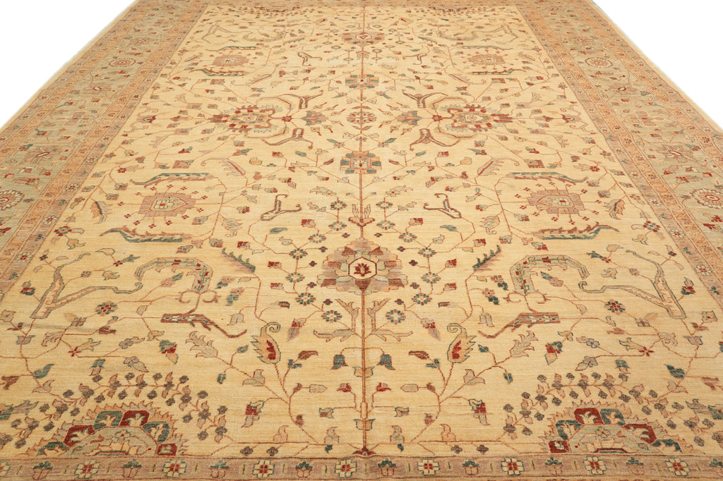 12.2 x 18.3 Decorative Handmade Chobi Peshawar Zigler Rug Light Beige Green #PIX-11609
