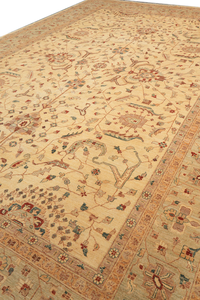 12.2 x 18.3 Decorative Handmade Chobi Peshawar Zigler Rug Light Beige Green #PIX-11609