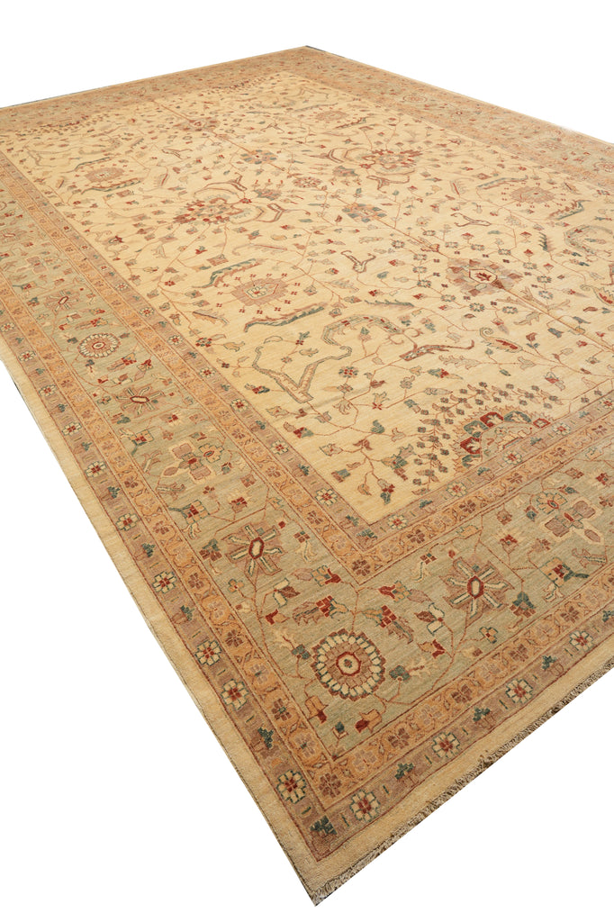 12.2 x 18.3 Decorative Handmade Chobi Peshawar Zigler Rug Light Beige Green #PIX-11609