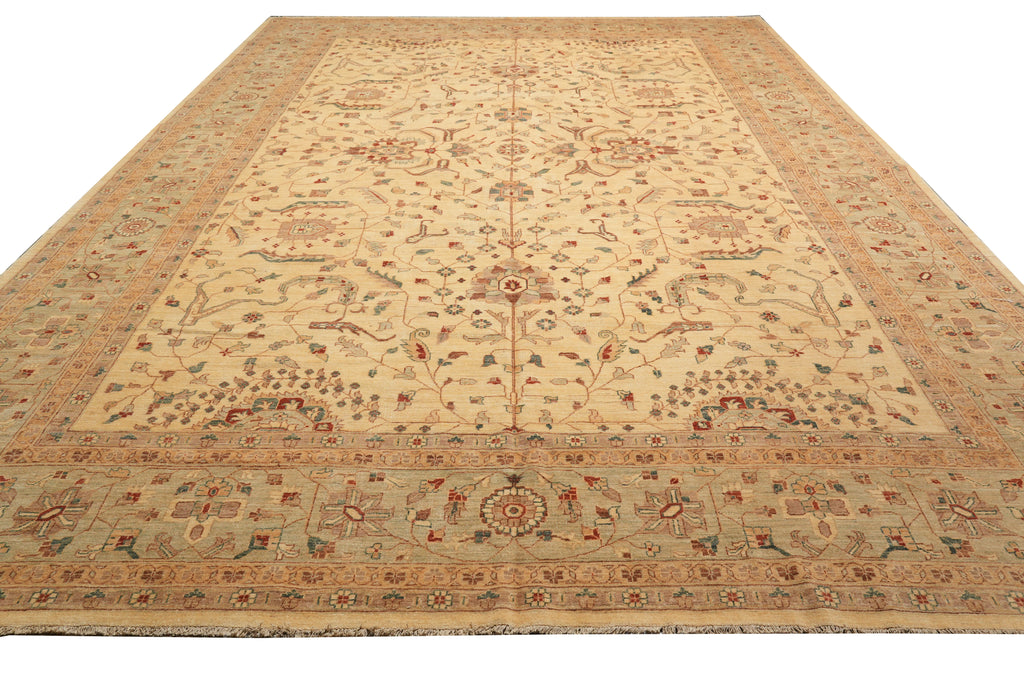 12.2 x 18.3 Decorative Handmade Chobi Peshawar Zigler Rug Light Beige Green #PIX-11609