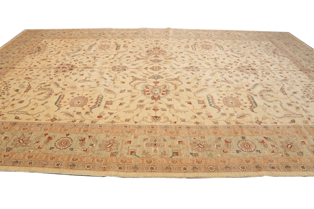 12.2 x 18.3 Decorative Handmade Chobi Peshawar Zigler Rug Light Beige Green #PIX-11609