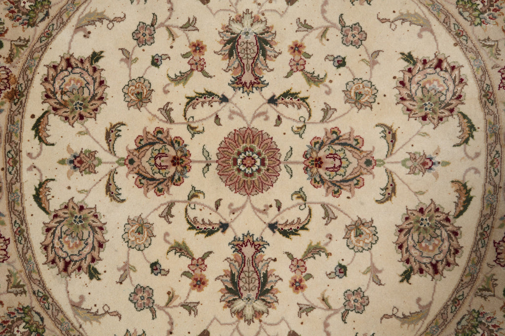 4 x 4 Feet round Quality Handmade Wool and Silk Rug Ivory #F-4209