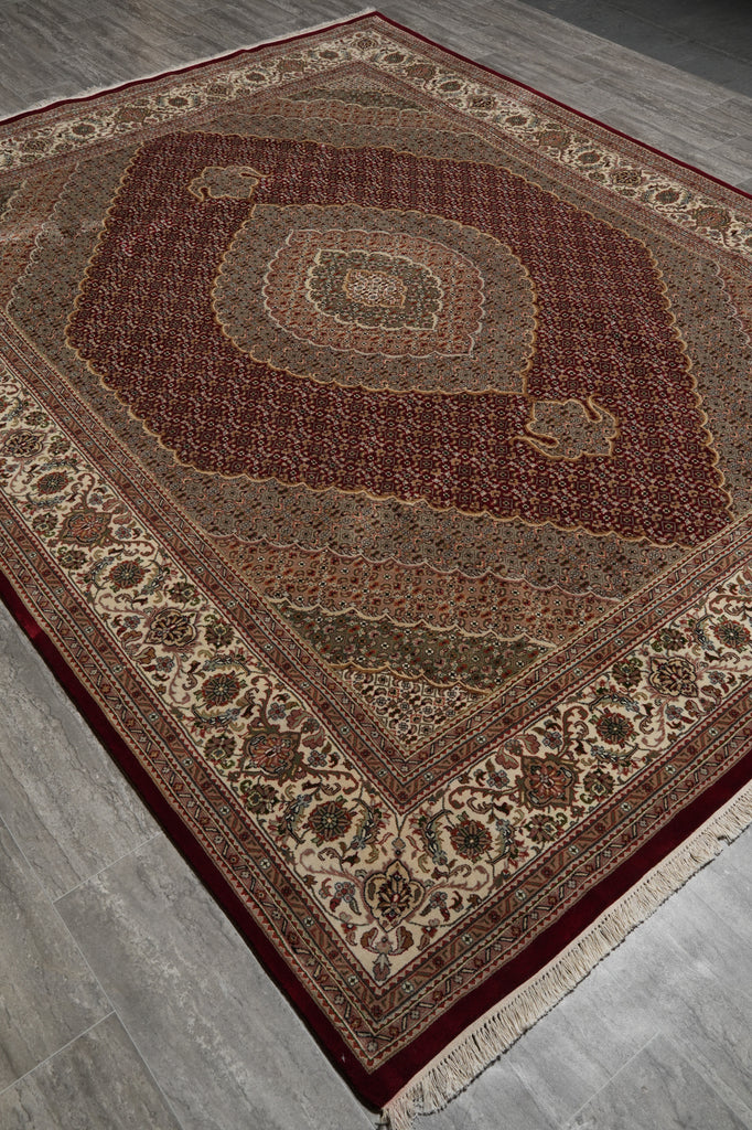 8 x 10 Hand-Knotted Traditional Wool and Silk Quality Handmade Rug MAHI TABRIZ HEATI #F-3086
