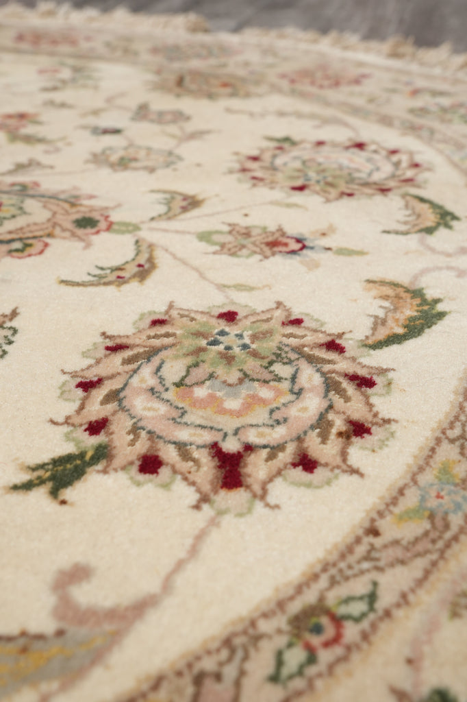 4 x 4 Feet round Quality Handmade Wool and Silk Rug Ivory #F-4209
