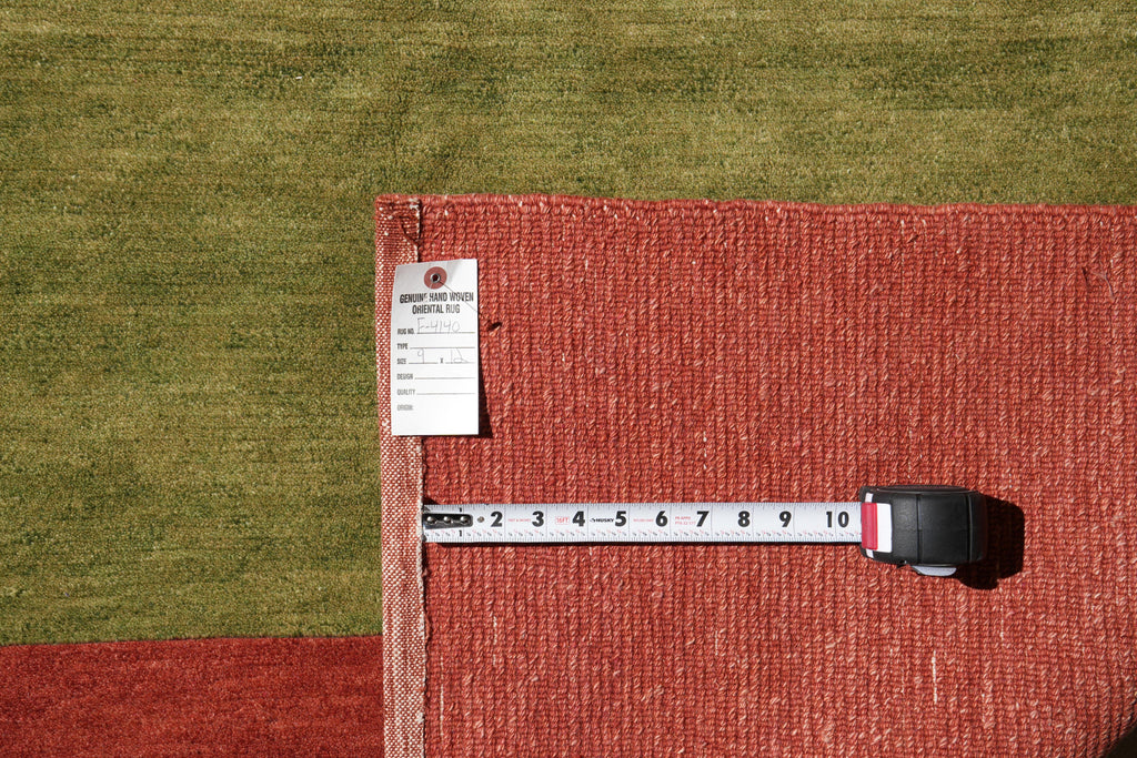 9 x 12 Contemporary Handmade Wool Rug Rust Green #F-4140