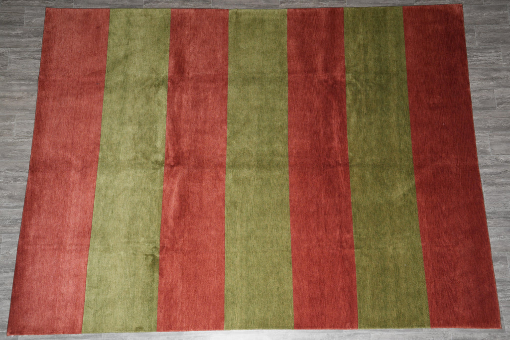 9 x 12 Contemporary Handmade Wool Rug Rust Green #F-4140