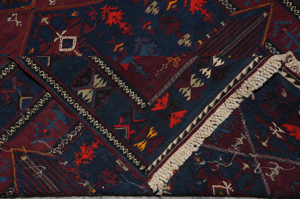 5 x 14.4 Antique Russian Sumak Kilim Rug Eagle Kazak Pattern 1940's #B-78955