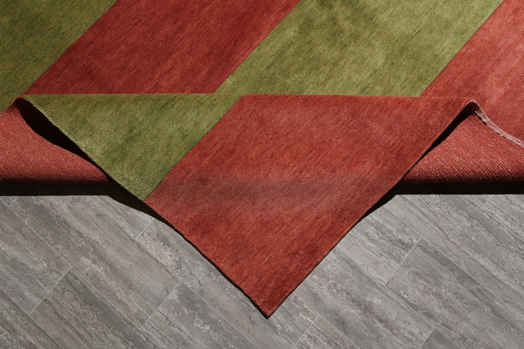 9 x 12 Contemporary Handmade Wool Rug Rust Green #F-4140
