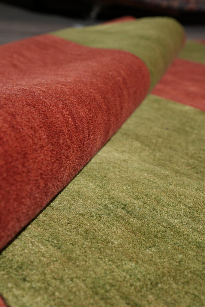 9 x 12 Contemporary Handmade Wool Rug Rust Green #F-4140