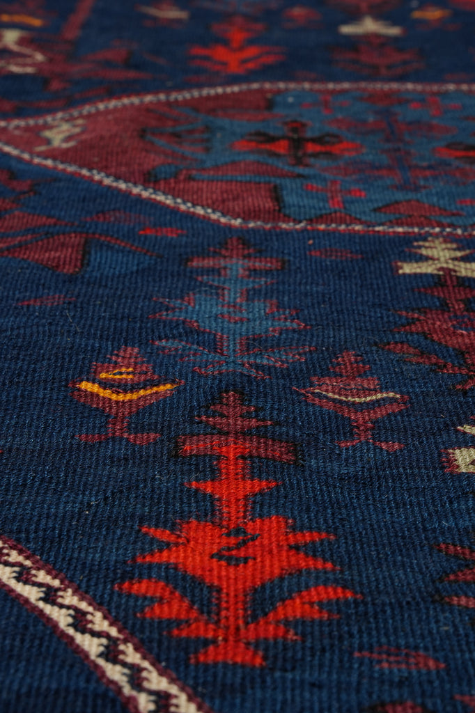 5 x 14.4 Antique Russian Sumak Kilim Rug Eagle Kazak Pattern 1940's #B-78955