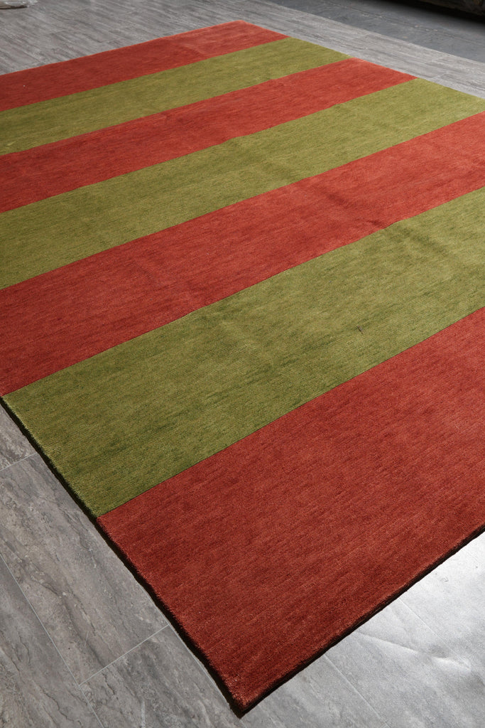 9 x 12 Contemporary Handmade Wool Rug Rust Green #F-4140