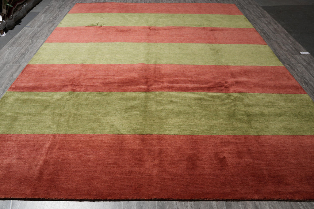 9 x 12 Contemporary Handmade Wool Rug Rust Green #F-4140