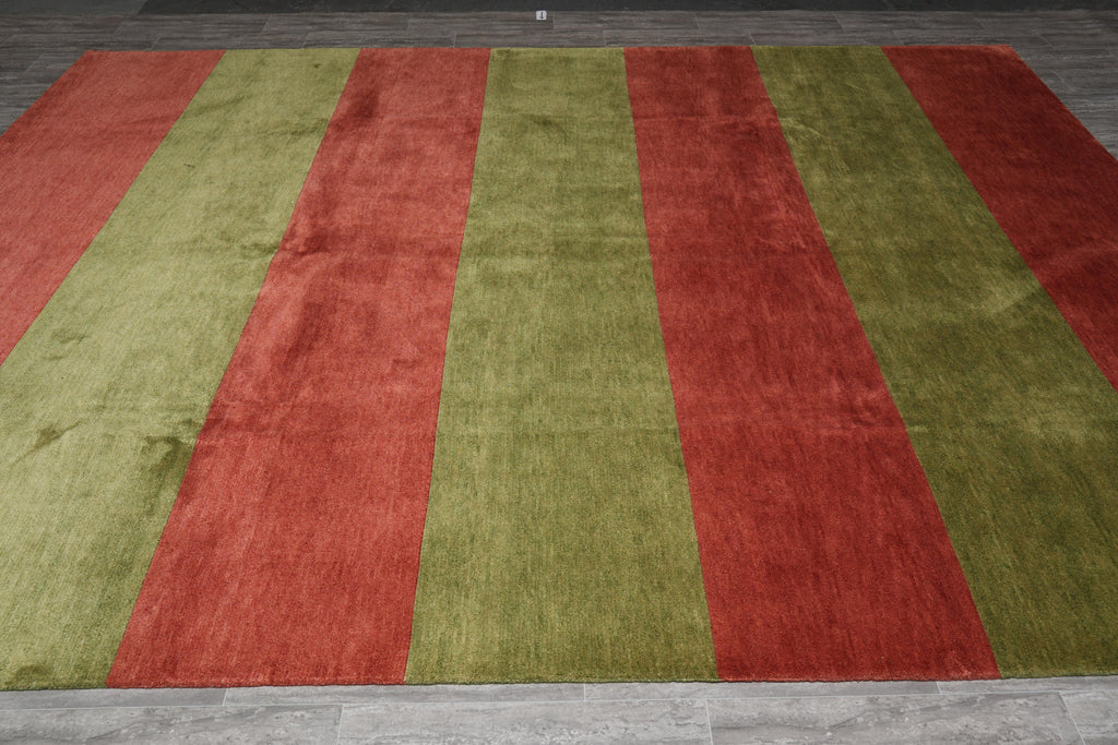9 x 12 Contemporary Handmade Wool Rug Rust Green #F-4140