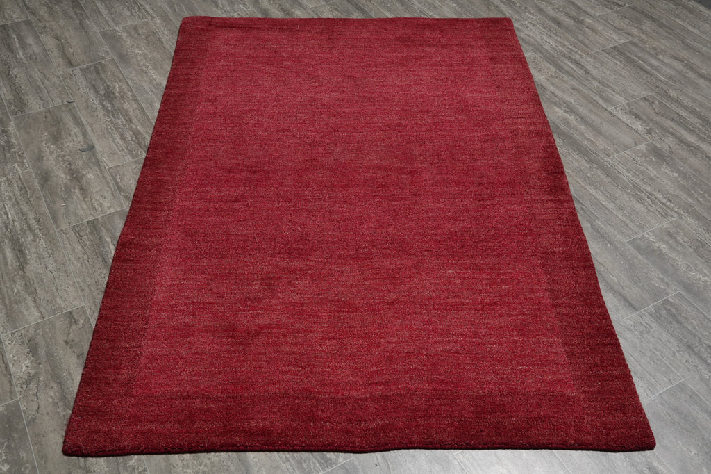 4.3 x 6 Plain Red Modern Wool Handmade Rug #F-3348