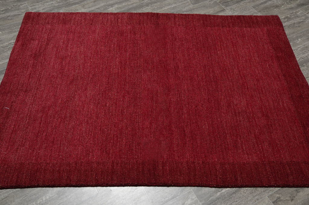 4.3 x 6 Plain Red Modern Wool Handmade Rug #F-3348