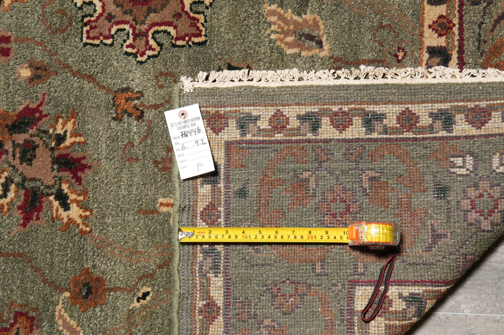 6 x 9.2 Green Handmade Wool Rug #F-4446