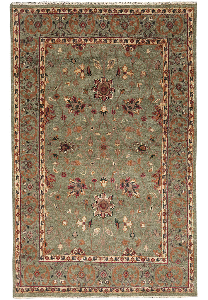 6 x 9.2 Green Handmade Wool Rug #F-4446